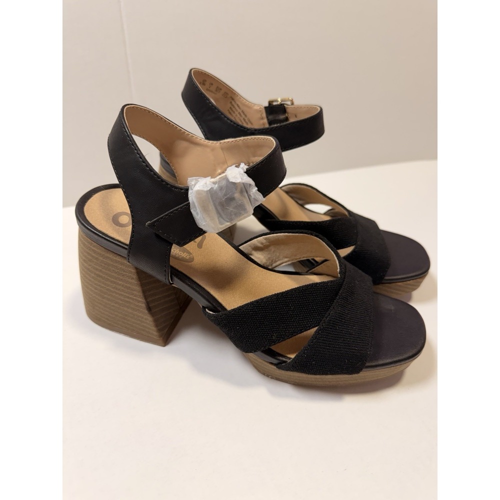 Dr. Scholl's Mariah Sandals Womens 6.5 Black New Block Heel Strappy Buckle